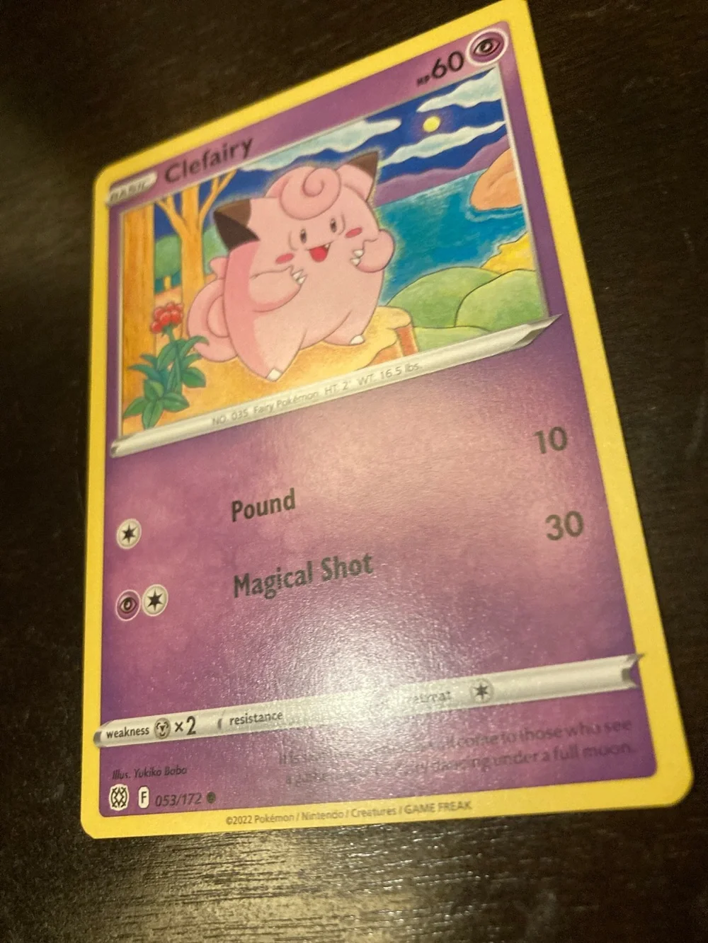 Pokemon Clefairy Card - Pink, Purple, Yellow